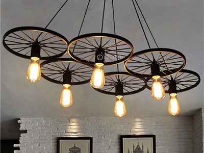 Đèn thả trần khung sắt bộ 6 bánh xe đạp số 02